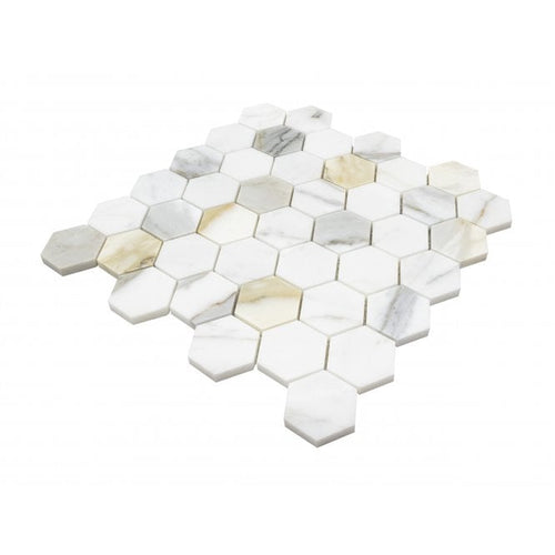 Calacatta Gold Honed Marble 29.8cm x 30.5cm Hexagon Mosaic Tile