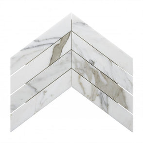 Calacatta Gold Honed & Polished Marble 26.2cm x 43.1cm Chevron Mosaic Tile