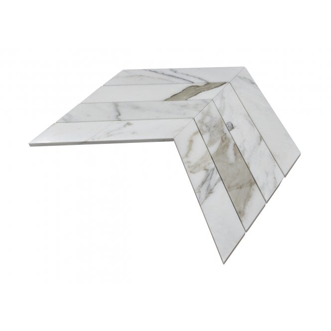 Calacatta Gold Honed & Polished Marble 26.2cm x 43.1cm Chevron Mosaic Tile