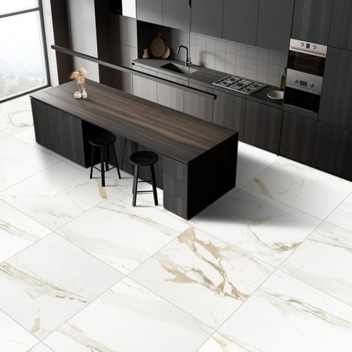 Capel Gold Matt 80cm x 80cm Marble Effect Floor Tile