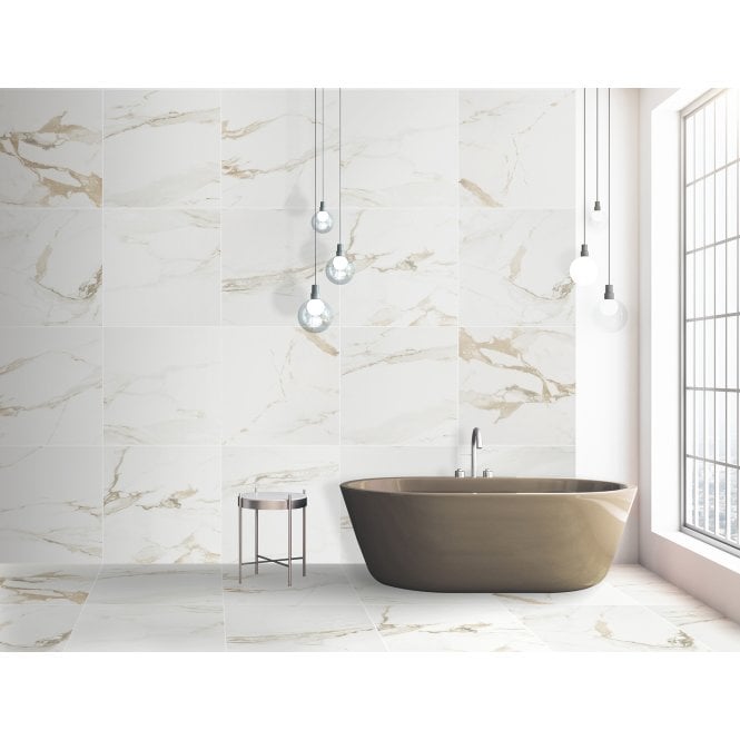 Capel Gold Polished 60cm x 60cm Marble Effect Tiles