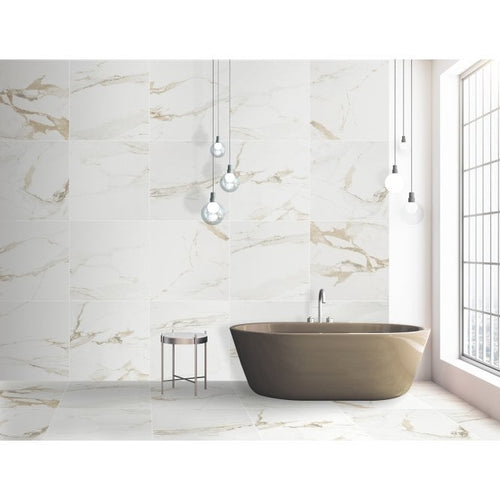 Capel Gold Satin 60cm x 60cm Marble Effect Tiles