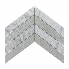 Carrara & Forest Green Honed Marble 26.2cm x 43.1cm Chevron Mosaic Tile