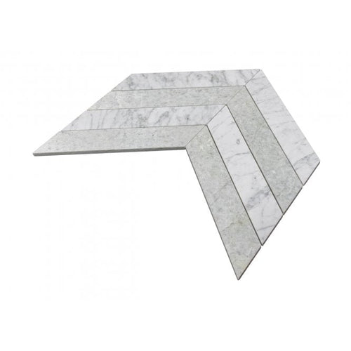 Carrara & Forest Green Honed Marble 26.2cm x 43.1cm Chevron Mosaic Tile
