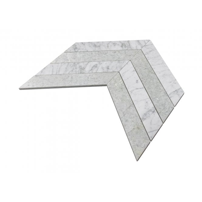 Carrara & Forest Green Honed Marble 26.2cm x 43.1cm Chevron Mosaic Tile