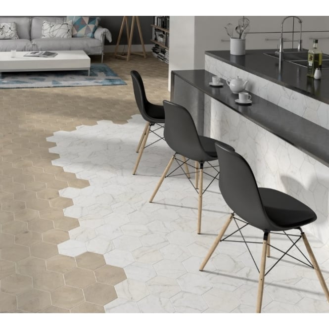 Equipe Carrara Hexagon White 17.5cm x 20cm Wall & Floor Tile