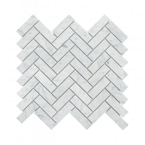 Carrara Honed Marble 30.5cm x 32.5cm Herringbone Mosaic Tile