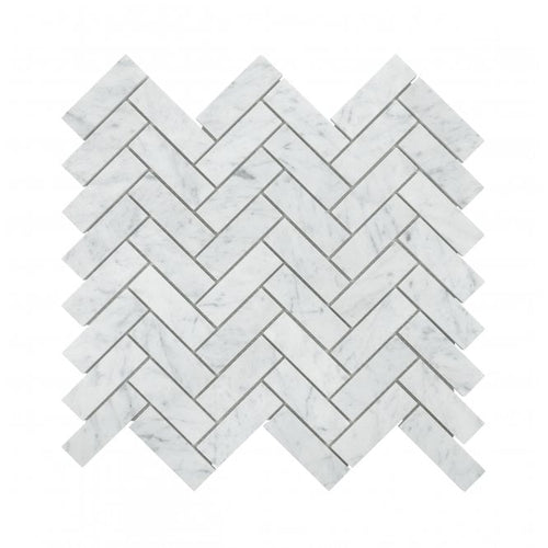 Carrara Honed Marble 30.5cm x 32.5cm Herringbone Mosaic Tile