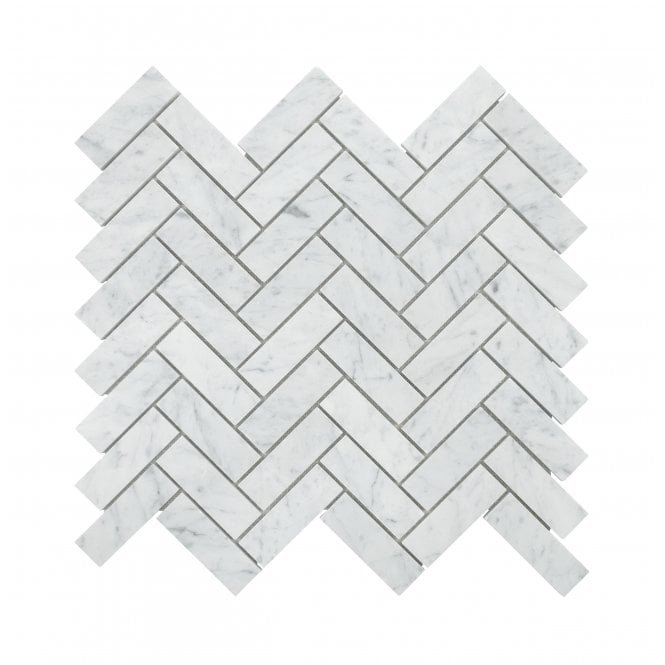 Carrara Honed Marble 30.5cm x 32.5cm Herringbone Mosaic Tile