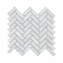 Carrara Honed Marble 30.5cm x 32.5cm Herringbone Mosaic Tile