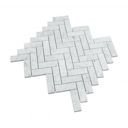 Carrara Honed Marble 30.5cm x 32.5cm Herringbone Mosaic Tile