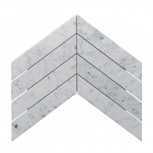 Carrara Honed & Polished Marble 26.2cm x 43.1cm Chevron Mosaic Tile