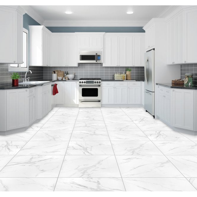 Carrara White Matt Marble Effect Rectified Porcelain 60cm x 60cm Wall & Floor Tile