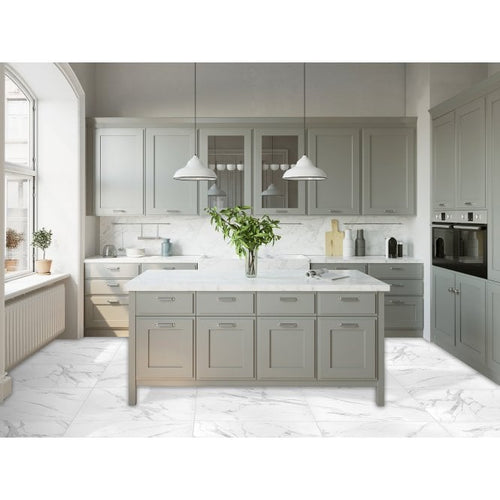 Carrara White Matt Marble Effect Rectified Porcelain 60cm x 60cm Wall & Floor Tile