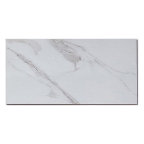 Carrara White Polished Marble Effect Rectified Porcelain Floor Tile 60cm x 120cm0cm x 120cm