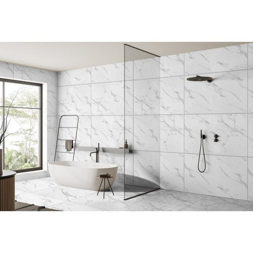 Carrara White Polished Marble Effect Rectified Porcelain Floor Tile 60cm x 120cm0cm x 120cm