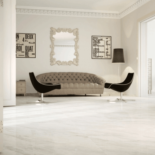 Carrera White Marble Effect Large Polished Porcelain Floor Tile 80cm x 80cm