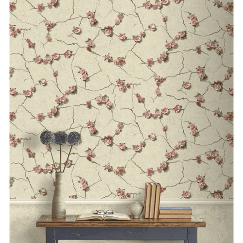 Cemented Floral Coral Wall Paper