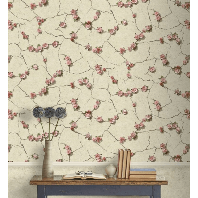 Cemented Floral Coral Wall Paper