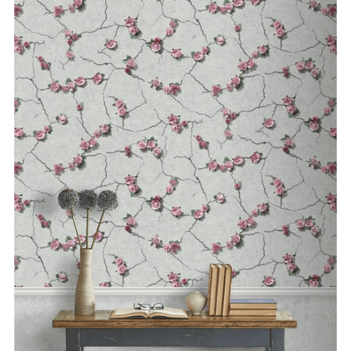 Cemented Floral Pink Wallpaper