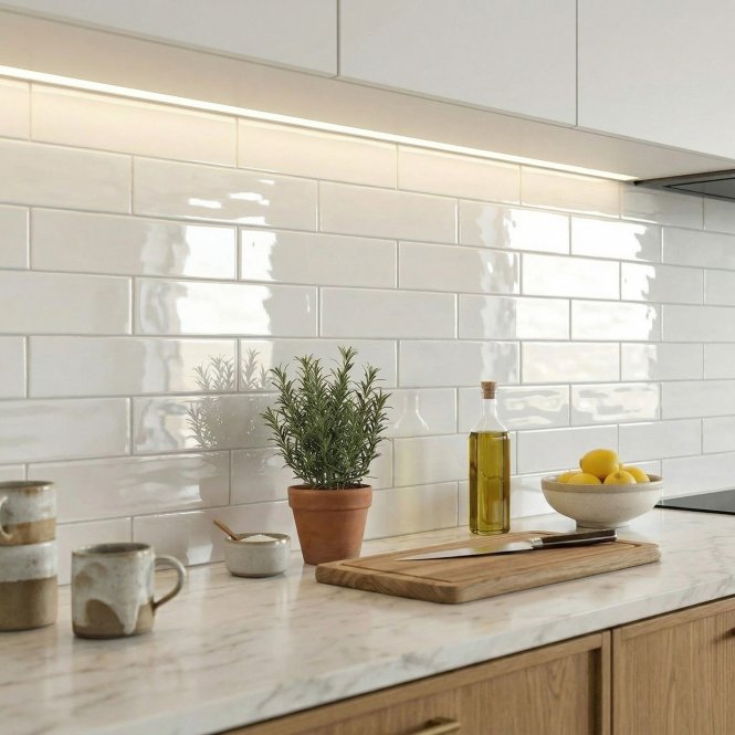 Cementum White 13cm x 39.5cm Wall Tile