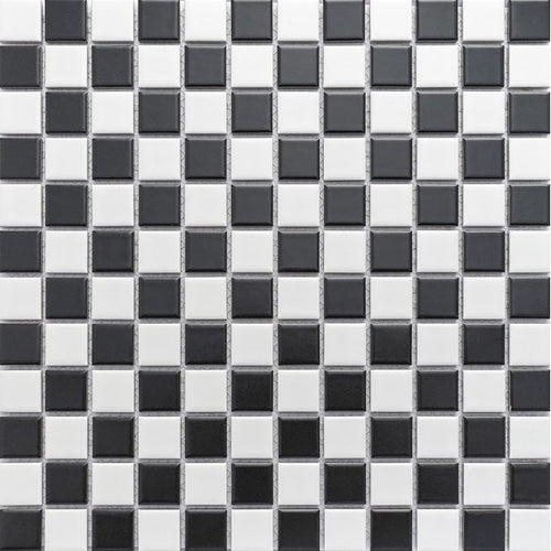Chessboard Black and White Matt (2.3cm x 2.3cm) 30cm x 30cm Mosaic Tile