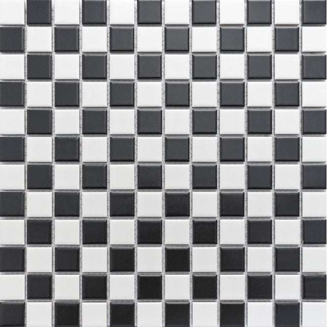 Chessboard Black and White Matt (2.3cm x 2.3cm) 30cm x 30cm Mosaic Tile