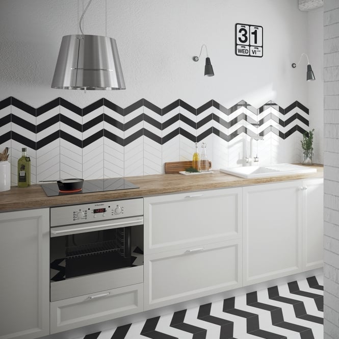 Equipe Chevron Black Right 18.6 x 5.2cm Wall Tile PER BOX