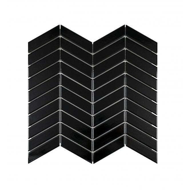 Chevron Gloss Black 28.85cm x 30.25cm (2.3cm x 8.5cm) Mosaic Tile