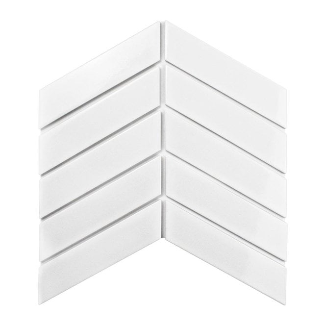 Chevron Gloss White 31.85cm x 22.4cm (4.5cm x 18cm) Mosaic Tile