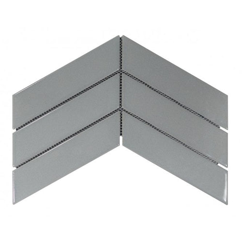 Chevron Grey Gloss 31.8cm x 22.4cm Wall & Floor Mosaic