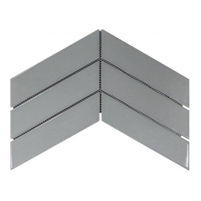 Chevron Grey Gloss 31.8cm x 22.4cm Wall & Floor Mosaic