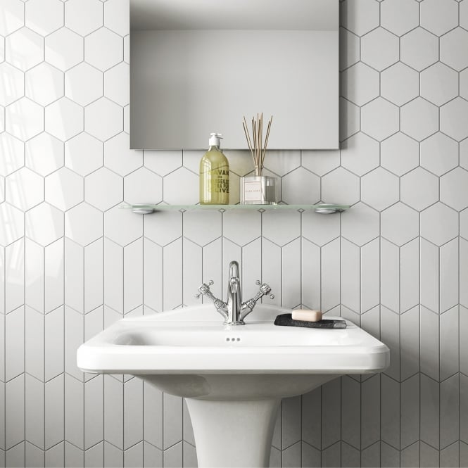 Equipe Chevron Hexagon White Matt 12.4cm x 10.7cm Wall Tile (Box Deal)