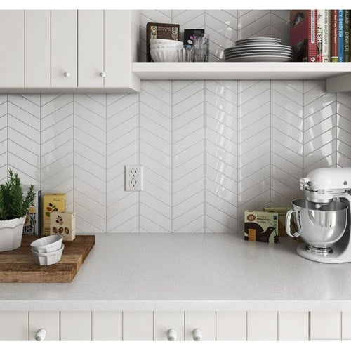 Chevron Matt White 31.85cm x 22.4cm (4.5cm x 18cm) Mosaic Tile