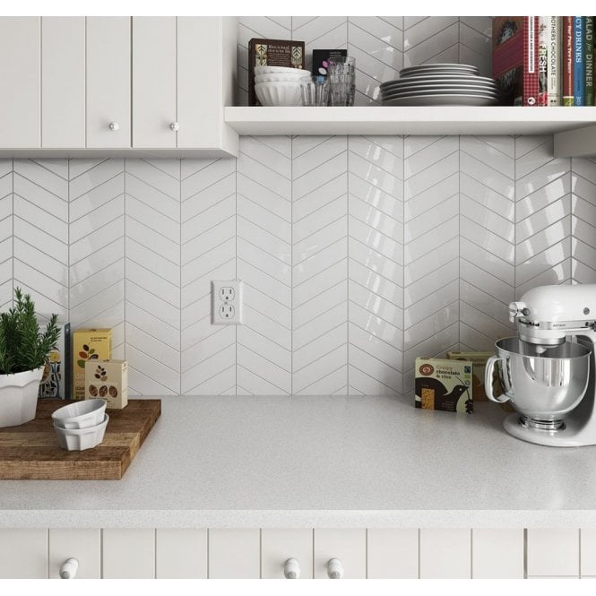 Chevron Matt White 31.85cm x 22.4cm (4.5cm x 18cm) Mosaic Tile