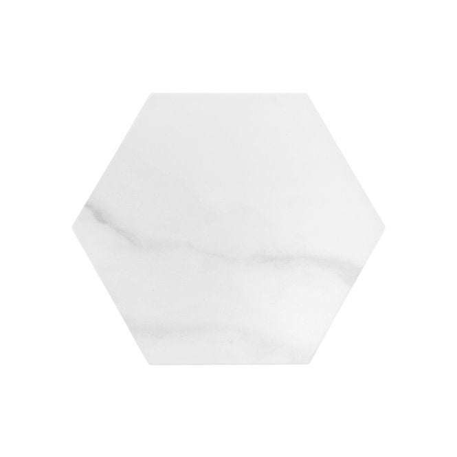 Made In Spain Cipriani Hexagon White Marble Effect Matt Porcelain 20cm x 24cm Wall and Floor Tile