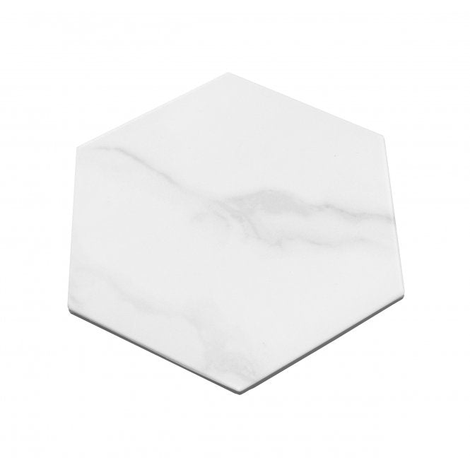 Made In Spain Cipriani Hexagon White Marble Effect Matt Porcelain 20cm x 24cm Wall and Floor Tile