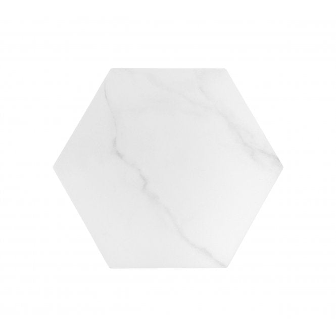 Made In Spain Cipriani Hexagon White Marble Effect Matt Porcelain 20cm x 24cm Wall and Floor Tile