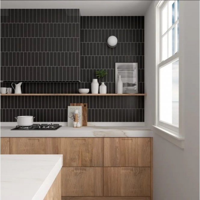Equipe Costa Nova Matt Black 5cm x 20cm Wall Tile
