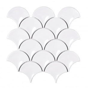 Cotton White Gloss 27.3cm x 25.9cm Fan Mosaic Tile