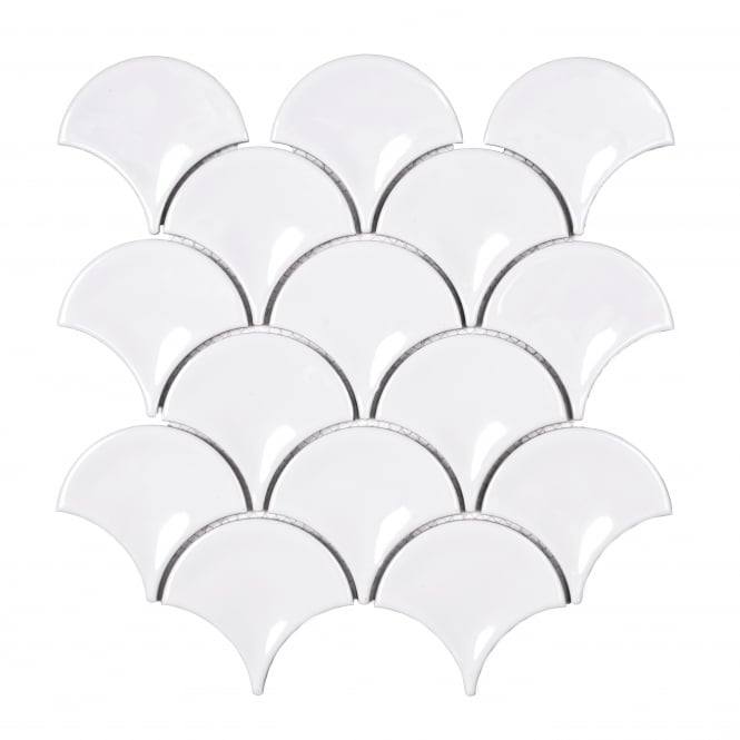 Cotton White Gloss 27.3cm x 25.9cm Fan Mosaic Tile