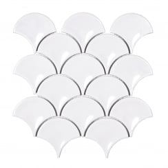 Cotton White Gloss 27.3cm x 25.9cm Fan Mosaic Tile