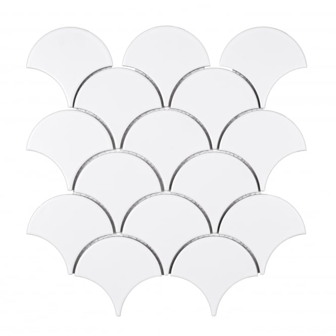 Cotton White Matt 27.3m x 25.9cm Fan Mosaic Tile