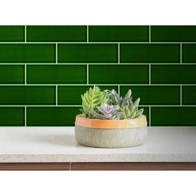 Crackle Glaze Victorian Green 10cm x 30cm Wall Tile