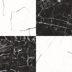 Darwin Black and White Marble Effect 45cm x 45cm Wall and Floor Tile