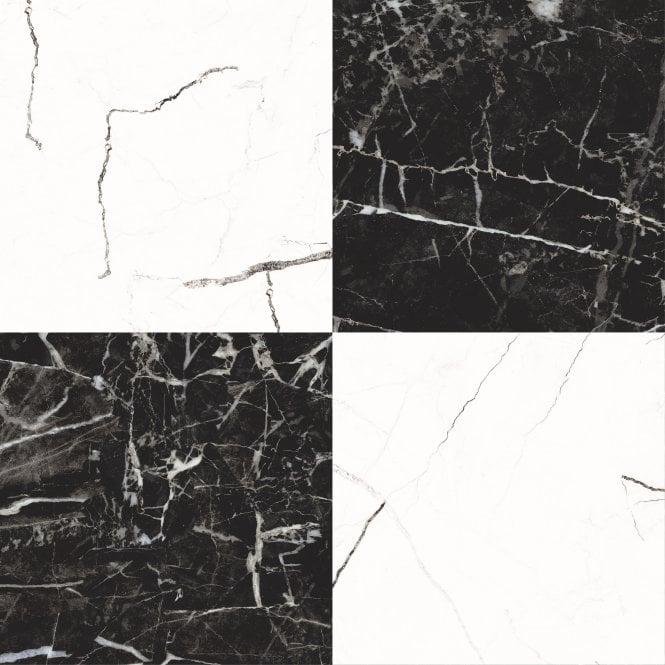 Darwin Black and White Marble Effect 45cm x 45cm Wall and Floor Tile