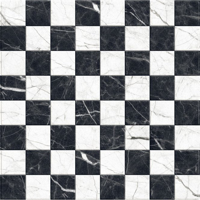 Darwin Black and White Marble-Effect Anti-Slip 40cm x 40cm Wall and Floor Tile