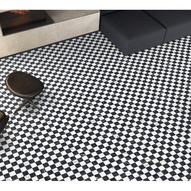 Darwin Black and White Marble-Effect Anti-Slip 40cm x 40cm Wall and Floor Tile
