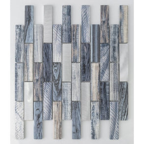 Denim Wood Interlocking Aluminium and Glass Mix (2.4cm x 9.8cm) 30cm x 30cm Mosaic