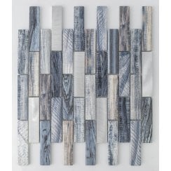Denim Wood Interlocking Aluminium and Glass Mix (2.4cm x 9.8cm) 30cm x 30cm Mosaic
